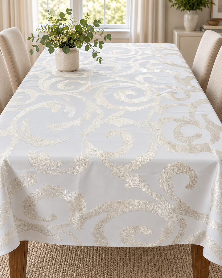 Ivory & Champagne Gold Swirl Tablecloth