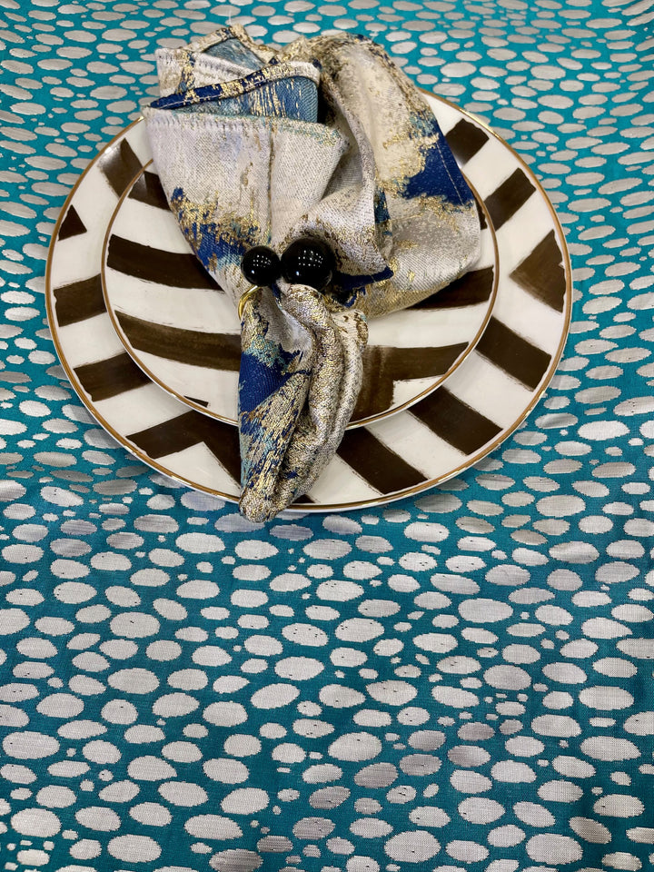 Turquoise & Silver Spotted Tablecloth – Seamless