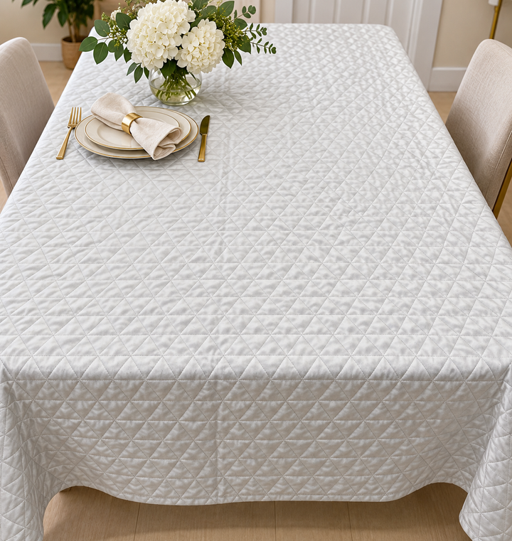White Quilted Velvet Geometric Tablecloth