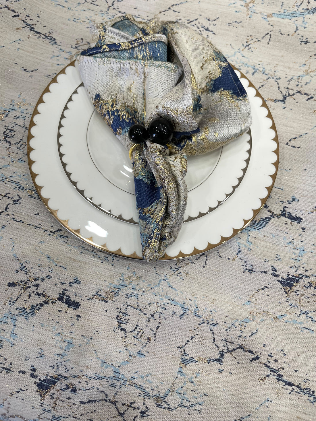 Off-White, Blue & Gold Abstract Tablecloth – Seamless