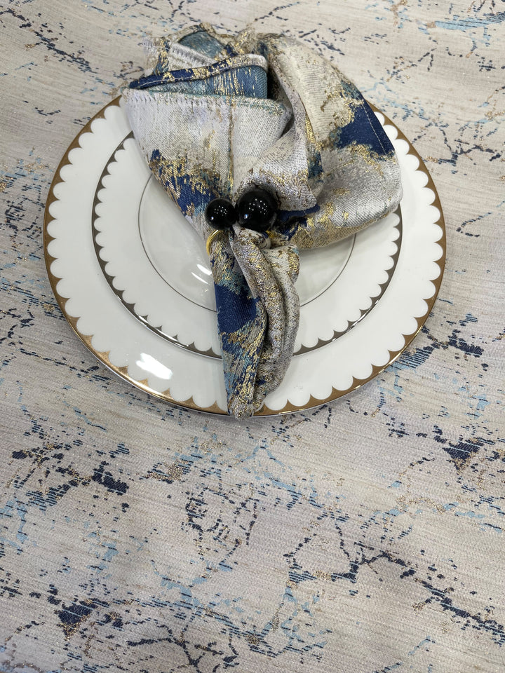 Off-White, Blue & Gold Abstract Tablecloth – Seamless