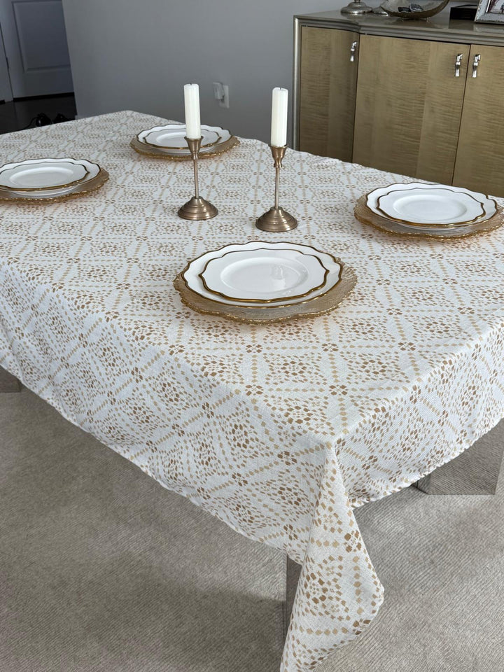 Camila White & Gold Tablecloth