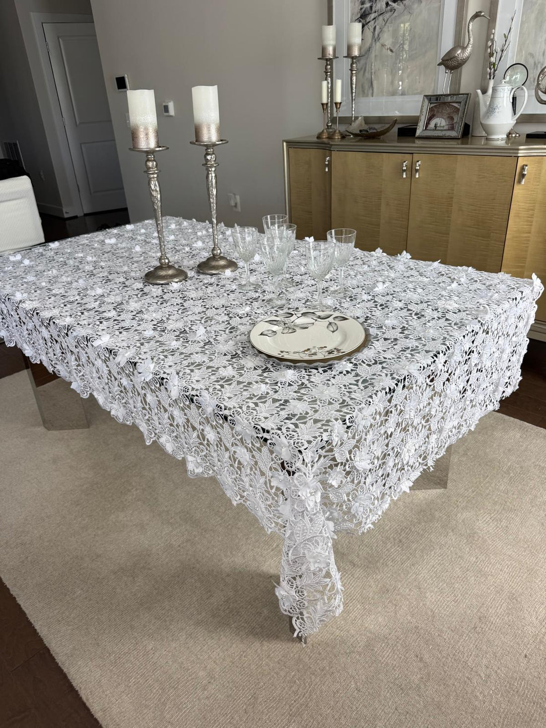 Fiorella White Lace Tablecloth