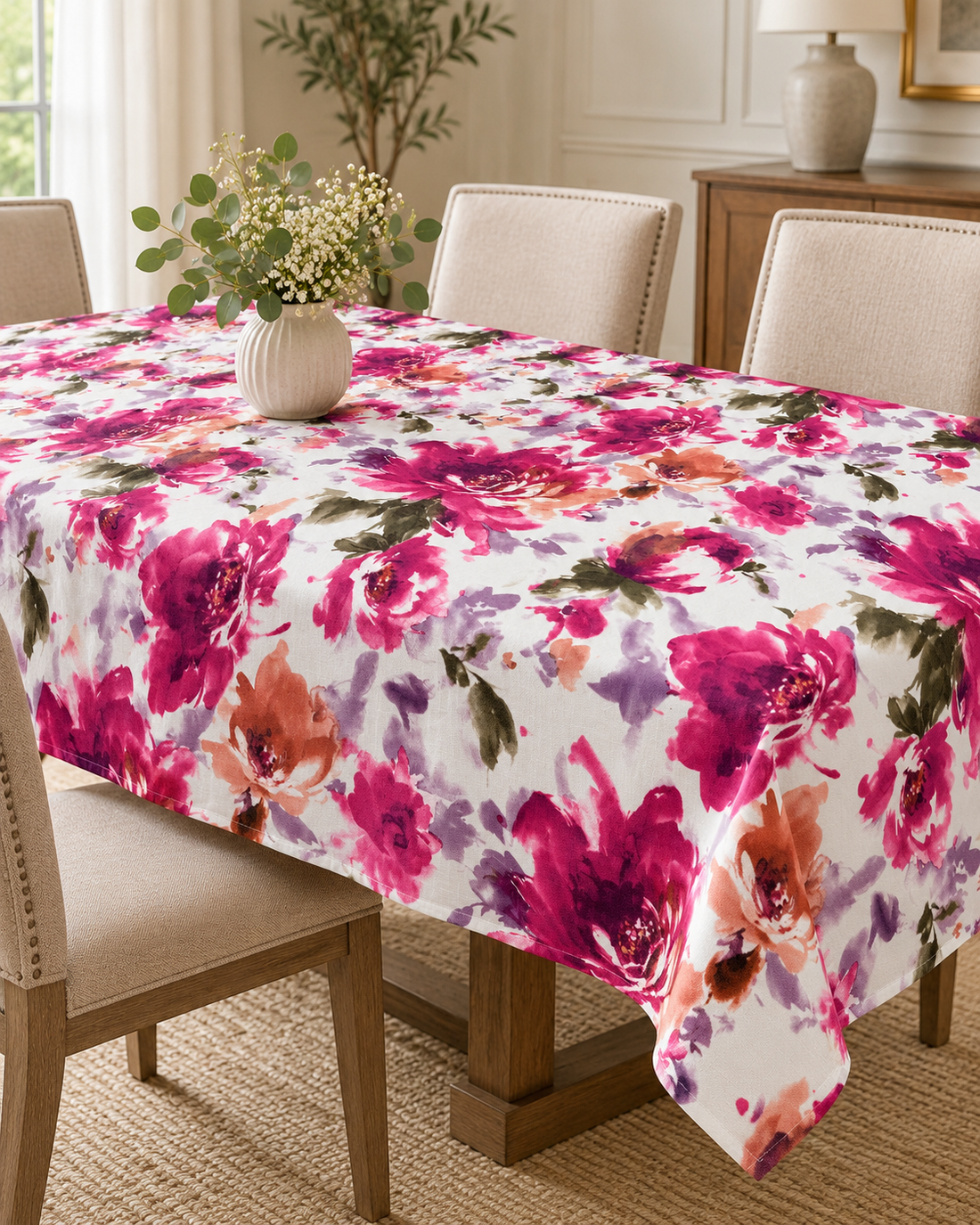 Fuchsia Floral Watercolor Tablecloth