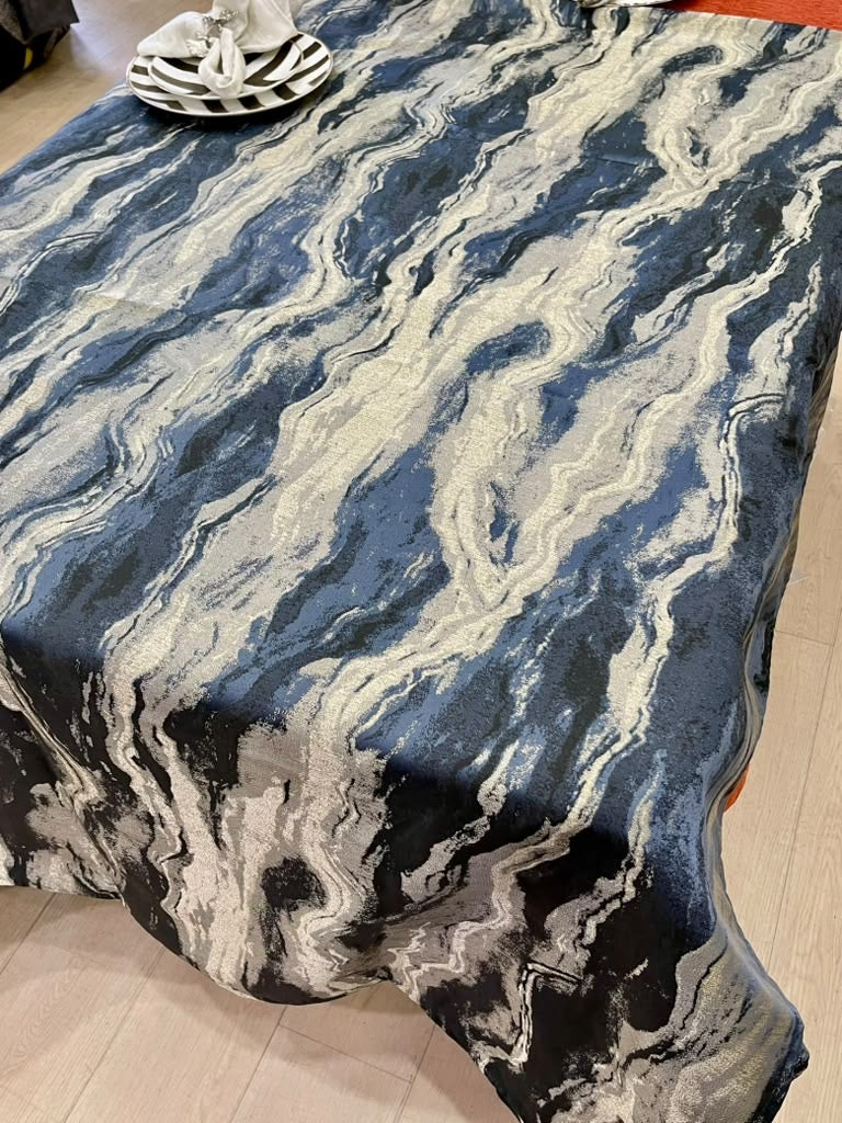 Navy Shades Marble-Effect Tablecloth