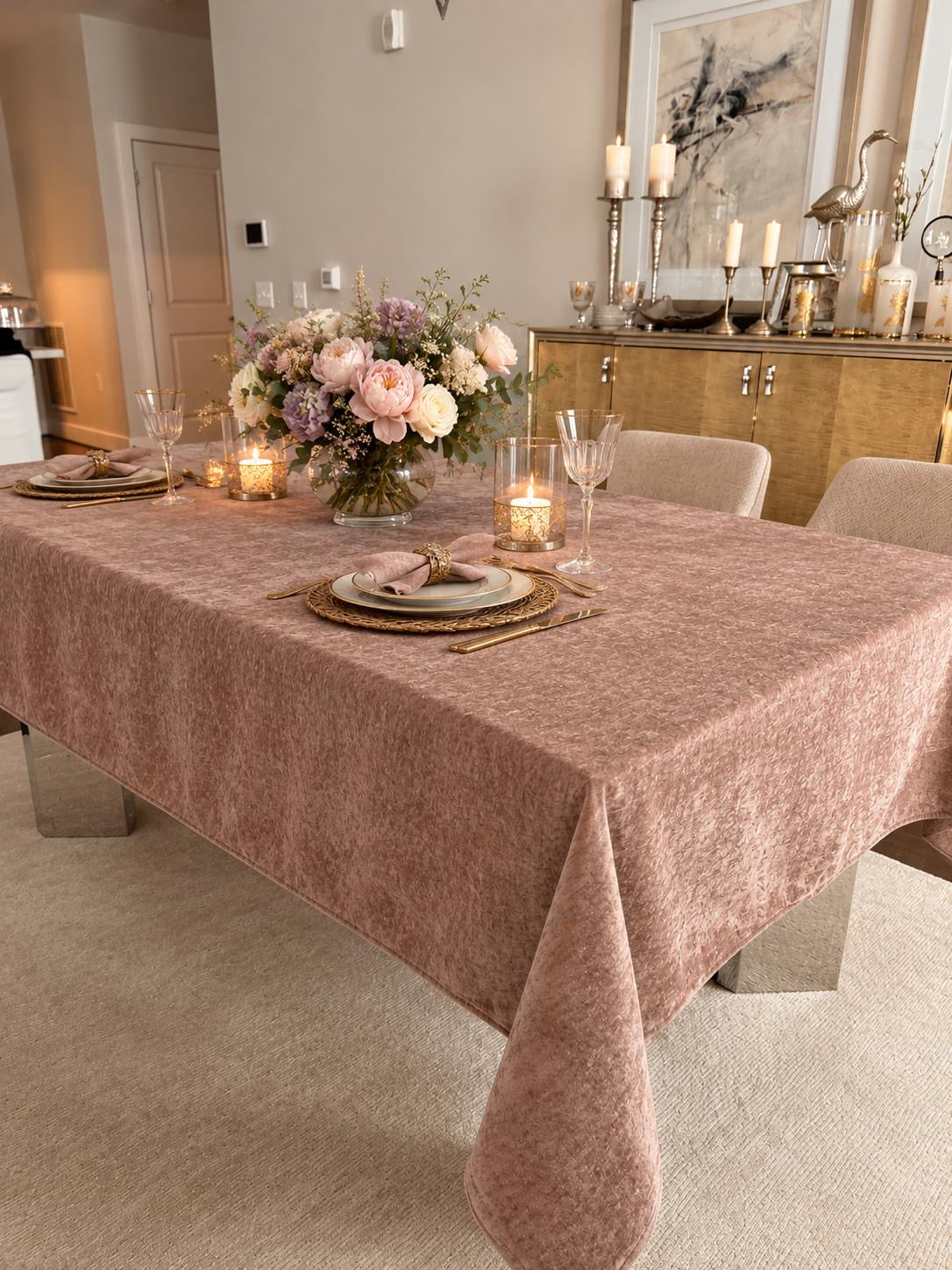 Porto Chenille Velvet Tablecloth – Mauve