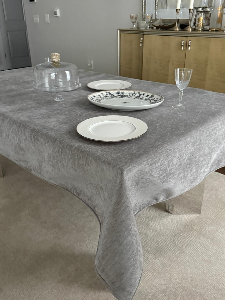 Porto Chenille Velvet Tablecloth – Smoke (Dark Grey)