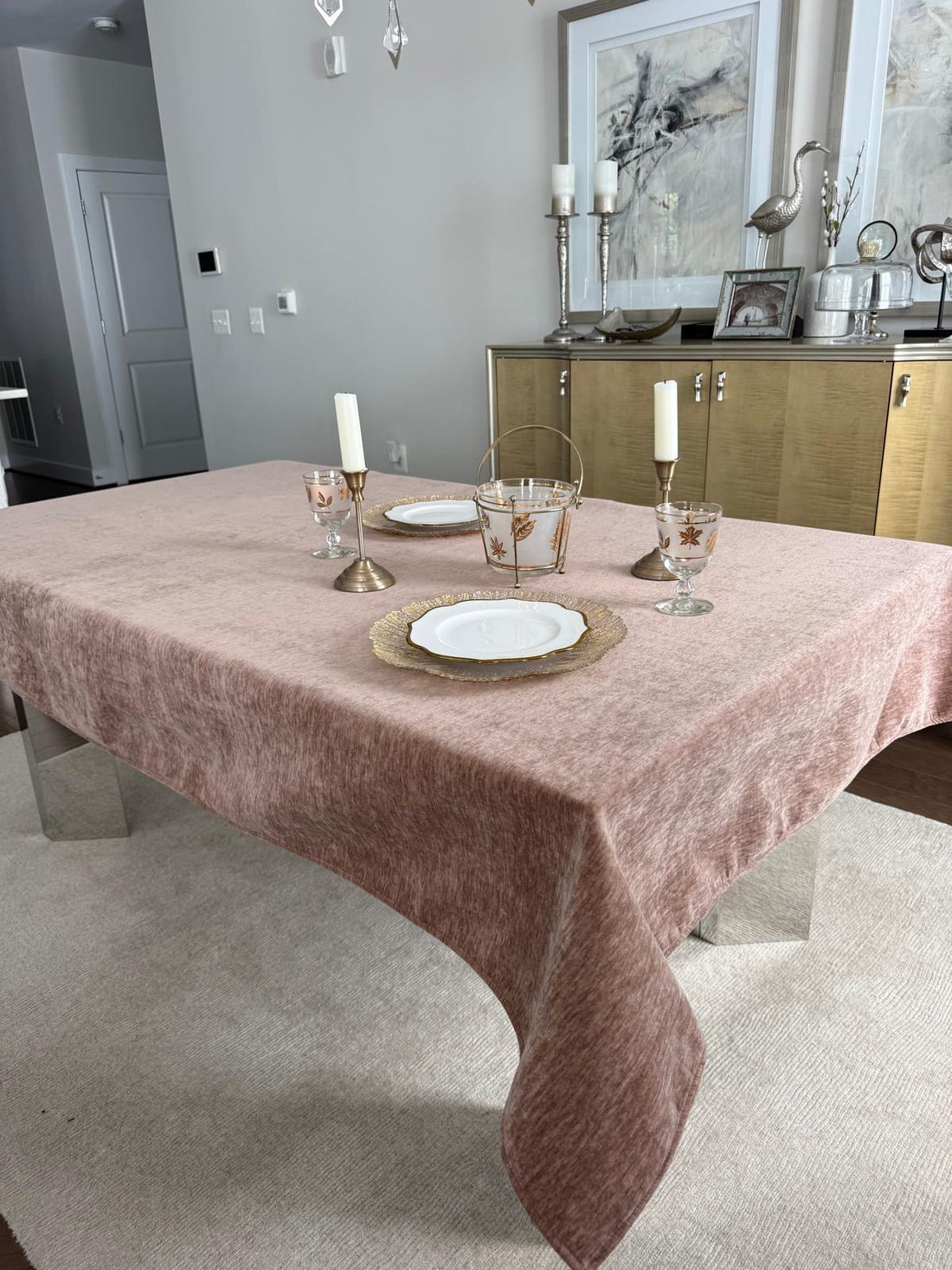 Porto Melrose Pink Chenille Velvet Tablecloth