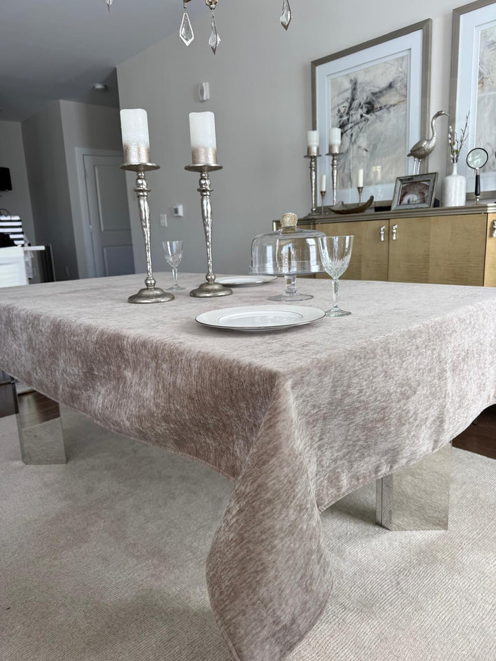 Porto Stone Chenille Velvet Tablecloth