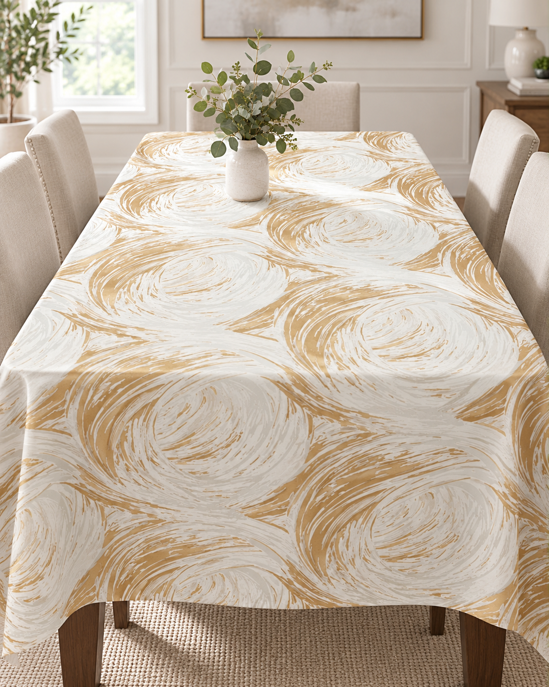 White & Rose Gold Swirl Tablecloth