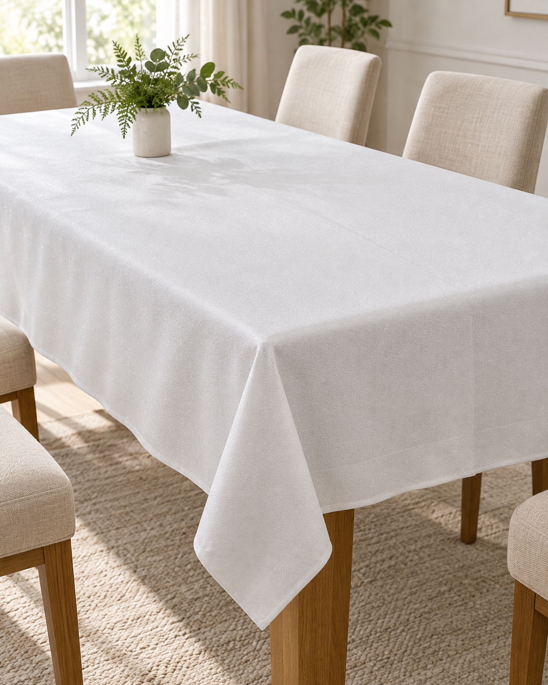 White shimmer sparkle tablecloth