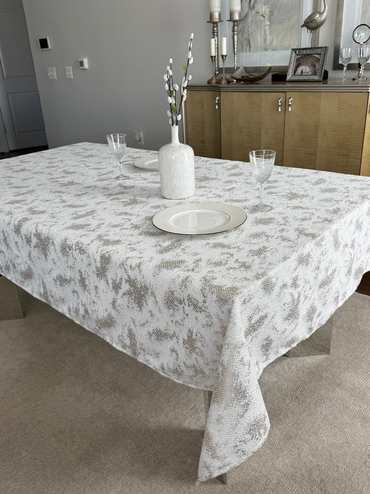 Adriana White & Silver Tablecloth