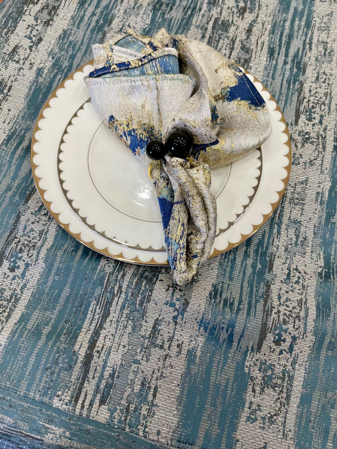Blue & Silver Abstract Textured Tablecloth