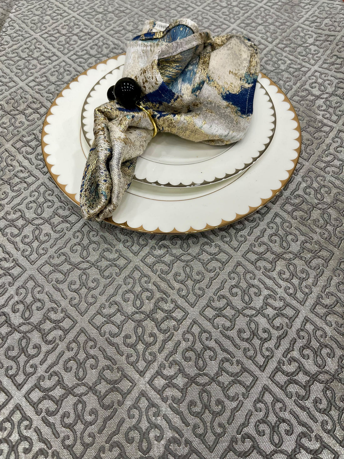 Elegant Grey Brocade Tablecloth – Seamless