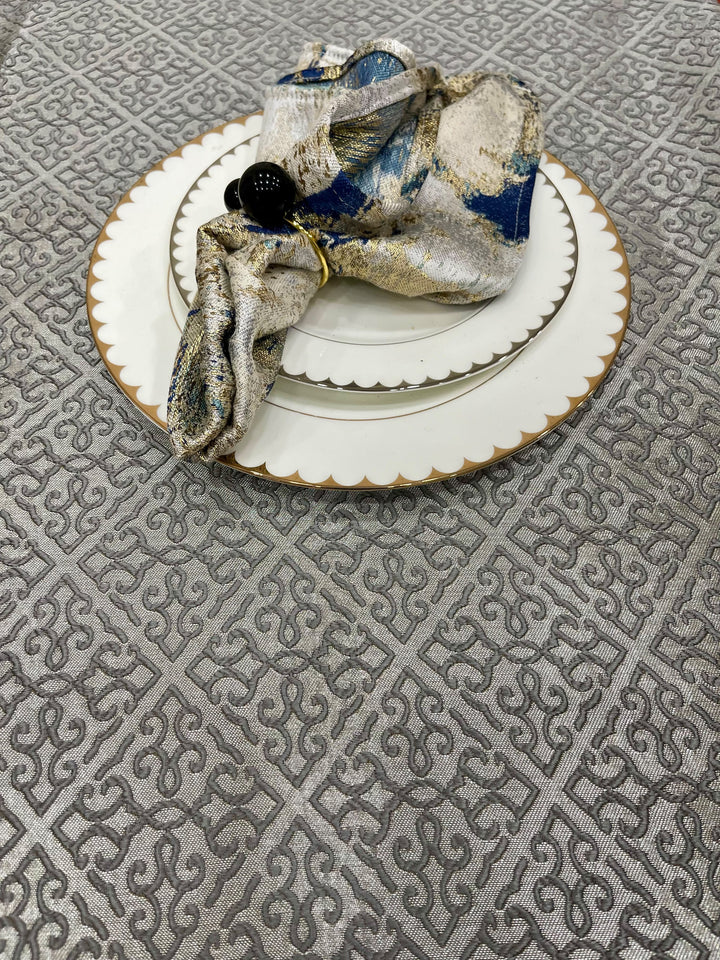 Elegant Grey Brocade Tablecloth – Seamless